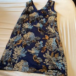 Navy sequined knee length dress